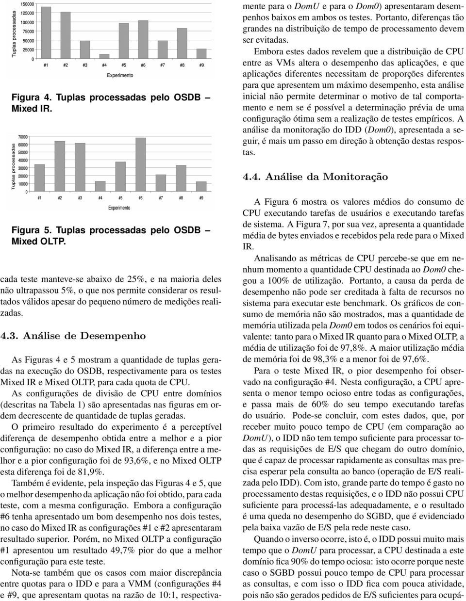 As configurações de divisão de CPU entre domínios (descritas na Tabela 1) são apresentadas nas figuras em ordem decrescente de quantidade de tuplas geradas.