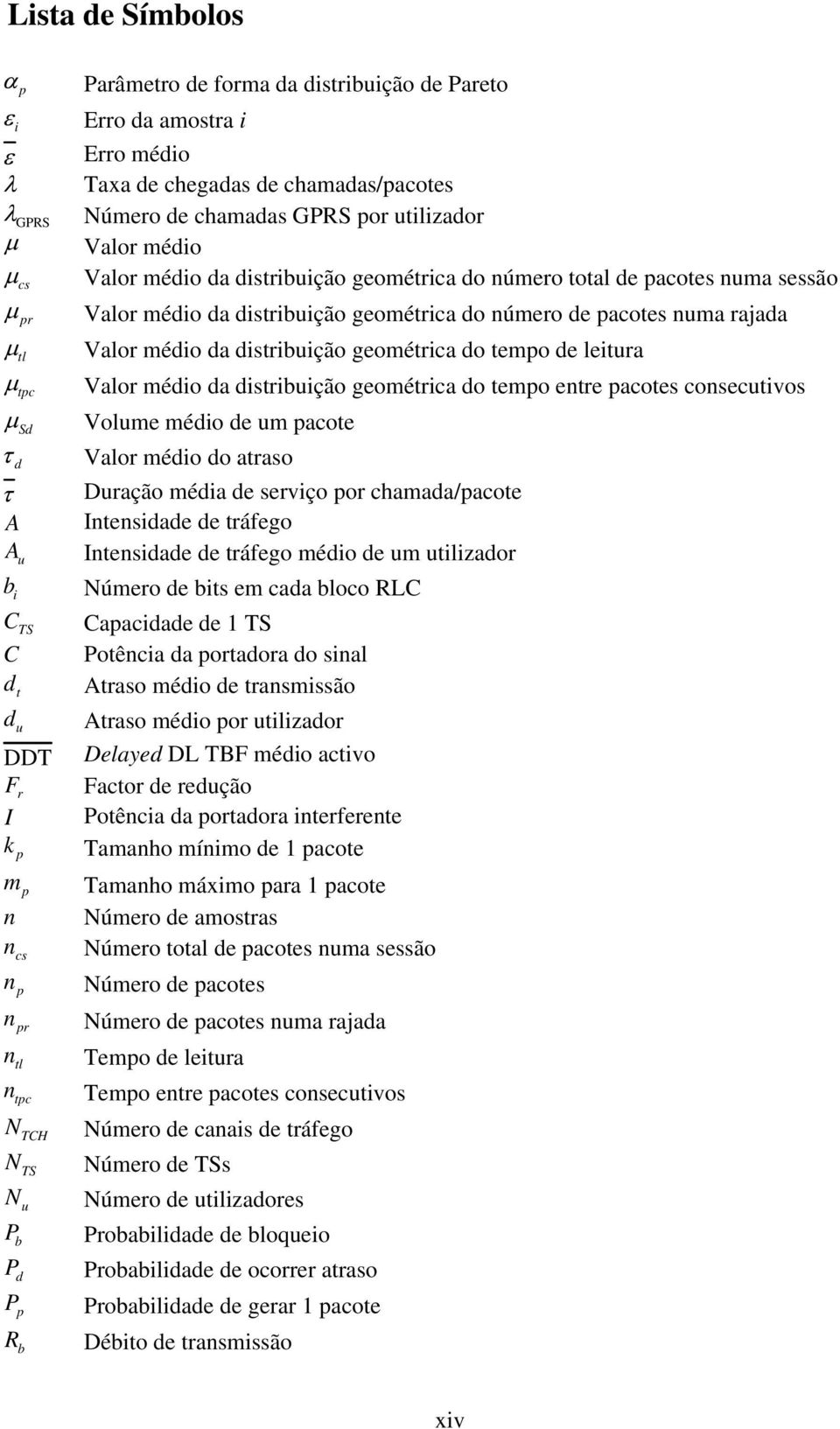 distriuição geométrica do número de pacotes numa rajada Valor médio da distriuição geométrica do tempo de leitura Valor médio da distriuição geométrica do tempo entre pacotes consecutivos Volume