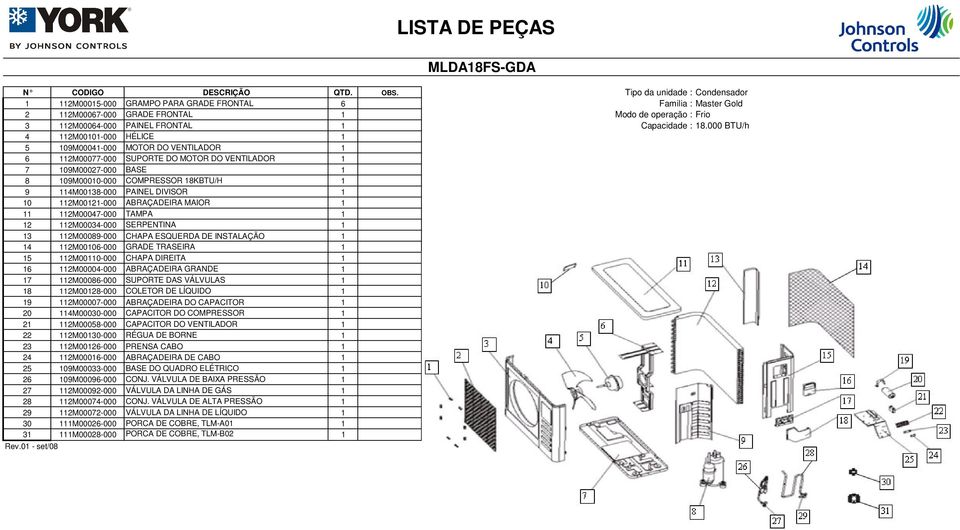 112M00106-000 GRADE TRASEIRA 1 15 112M00110-000 CHAPA DIREITA 1 16 112M00004-000 ABRAÇADEIRA GRANDE 1 17 112M00086-000 SUPORTE DAS VÁLVULAS 1 18 112M00128-000 COLETOR DE LÍQUIDO 1 19 112M00007-000