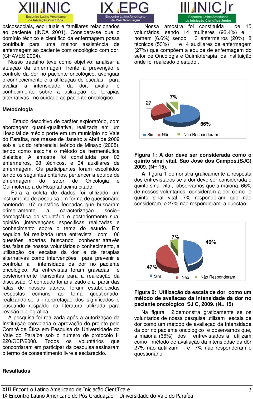 Nosso trabalho teve como objetivo: analisar a atuação da enfermagem frente à prevenção e controle da dor no paciente oncológico, averiguar o conheciemento e a utilização de escalas para avaliar a