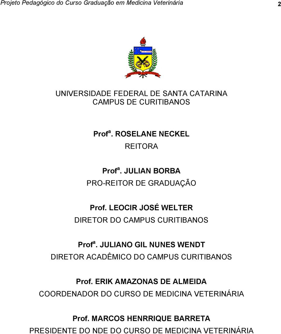 JULIANO GIL NUNES WENDT DIRETOR ACADÊMICO DO CAMPUS CURITIBANOS Prof.