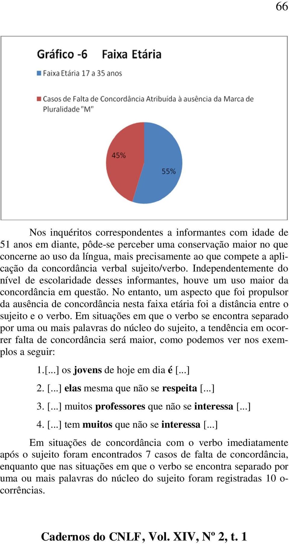 No entanto, um aspecto que foi propulsor da ausência de concordância nesta faixa etária foi a distância entre o sujeito e o verbo.