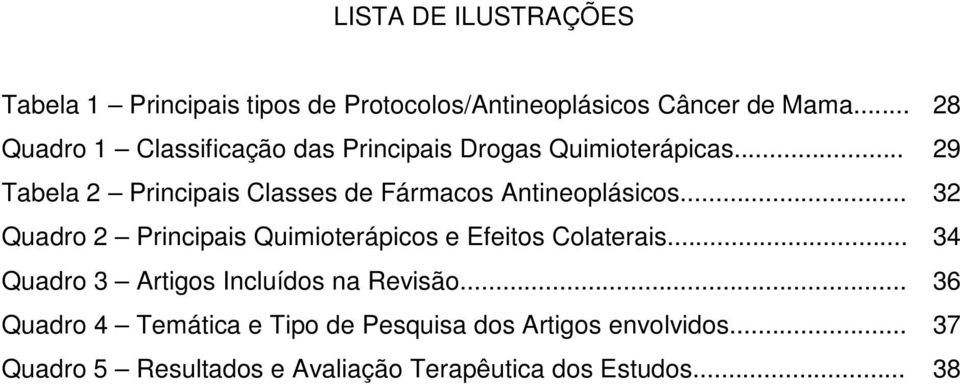 .. 29 Tabela 2 Principais Classes de Fármacos Antineoplásicos.