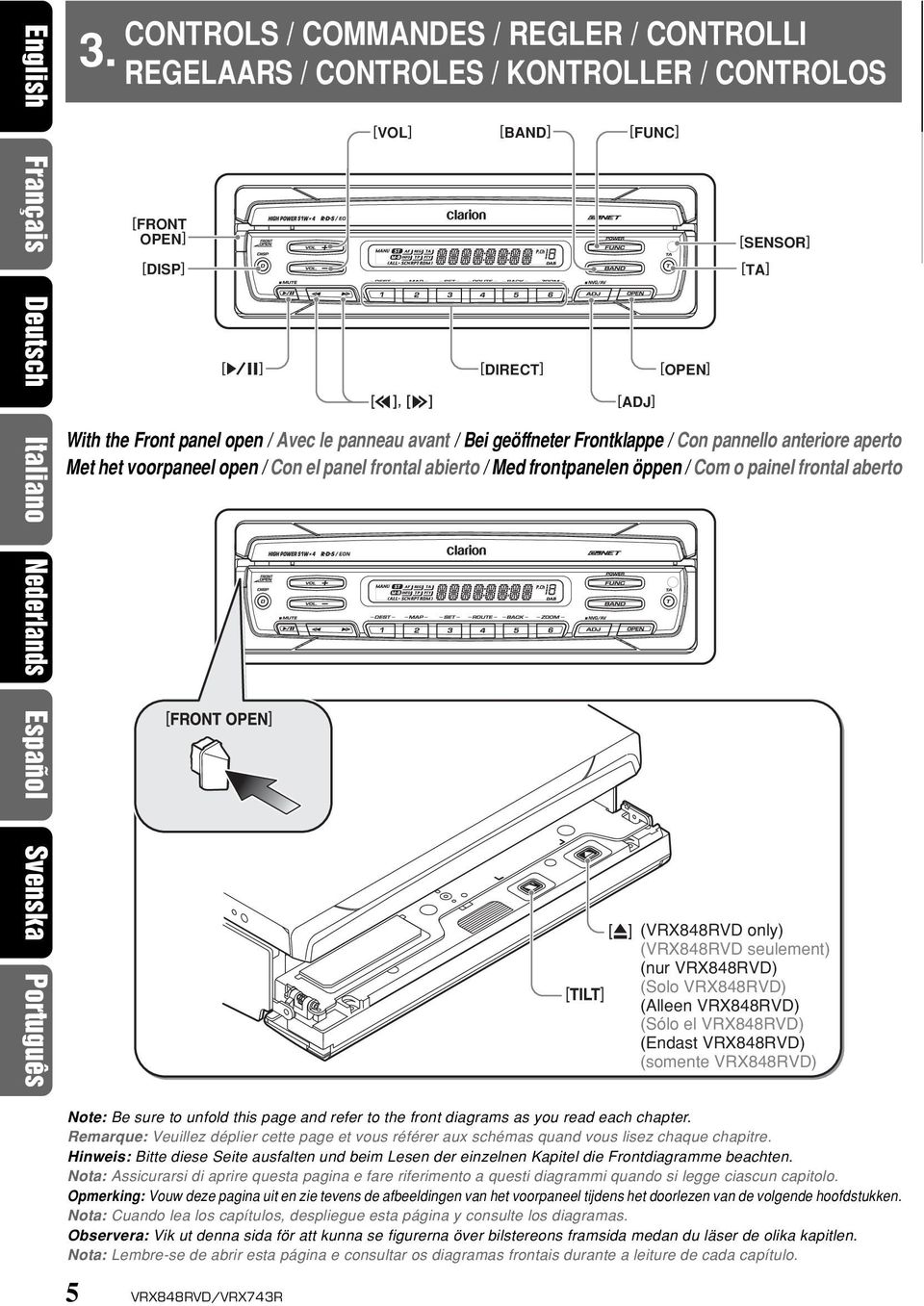 panneau avant / Bei geöffneter Frontklappe / Con pannello anteriore aperto Met het voorpaneel open / Con el panel frontal abierto / Med frontpanelen öppen / Com o painel frontal aberto [ADJ] [TA]