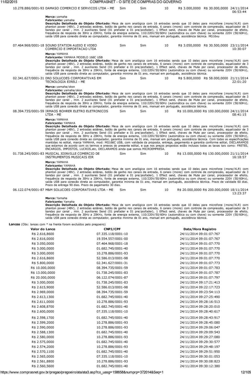 2 entradas estéreo, botão de ganho nos canais de entrada, 6 canais (mono) com controle de compressão, equalizador de 3 bandas por canal, min.