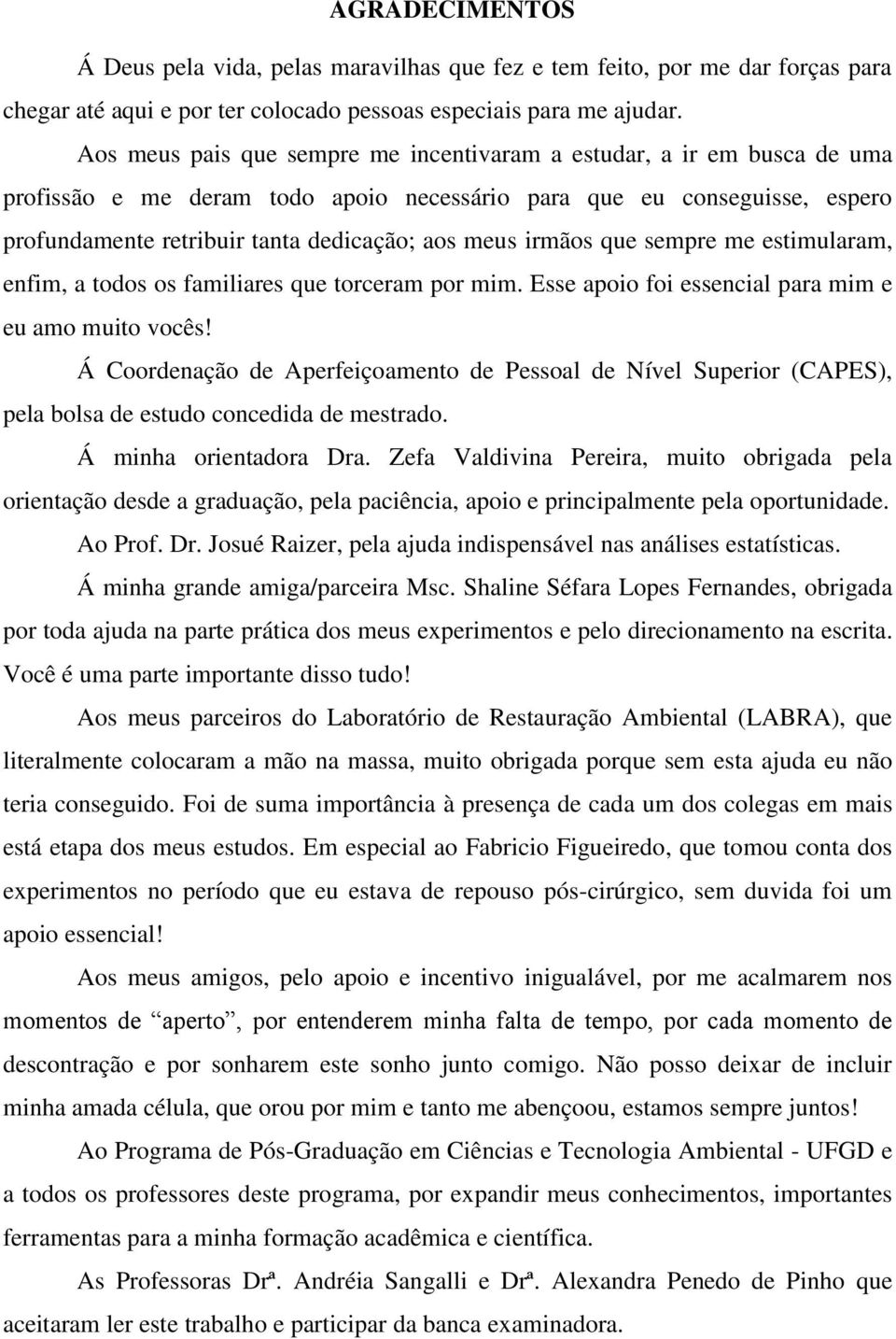 irmãos que sempre me estimularam, enfim, a todos os familiares que torceram por mim. Esse apoio foi essencial para mim e eu amo muito vocês!