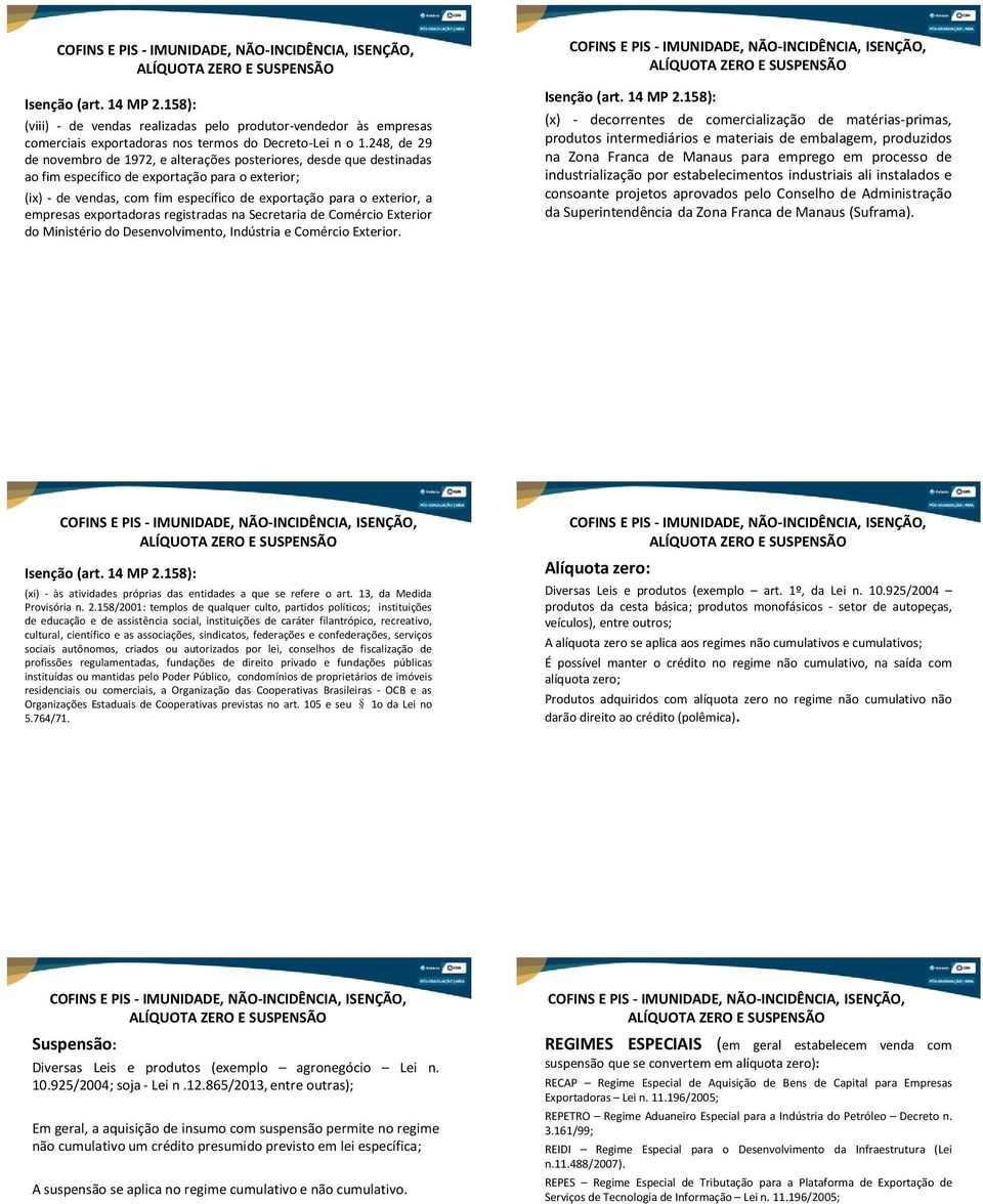 empresas exportadoras registradas na Secretaria de Comércio Exterior do Ministério do Desenvolvimento, Indústria e Comércio Exterior. Isenção (art. 14 MP 2.