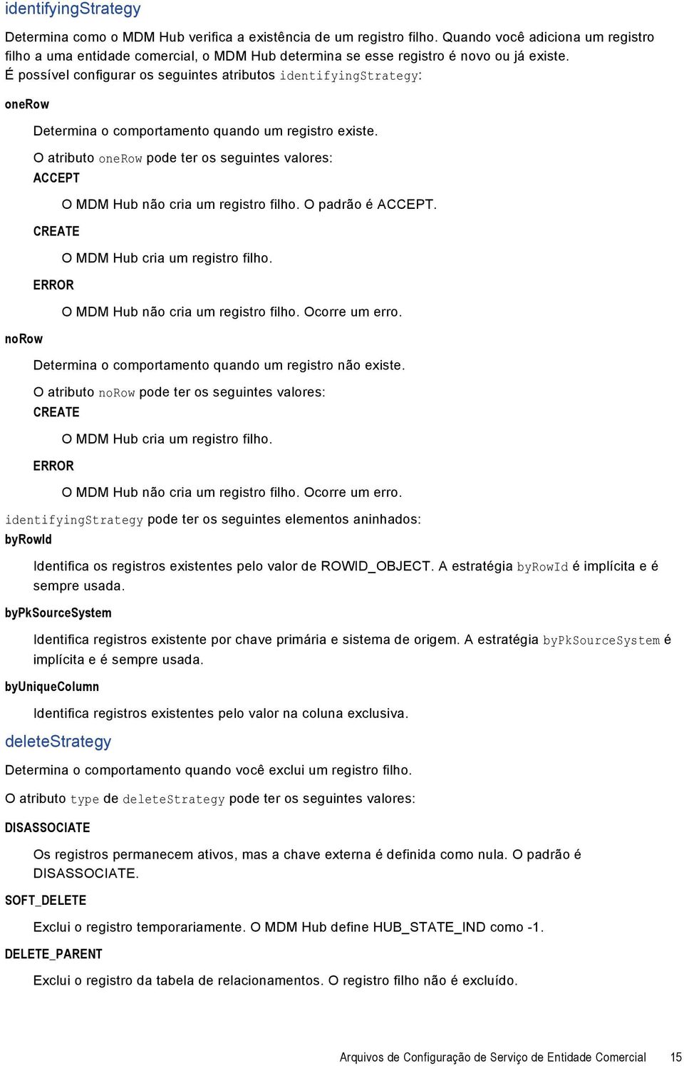 É possível configurar os seguintes atributos identifyingstrategy: onerow norow Determina o comportamento quando um registro existe.