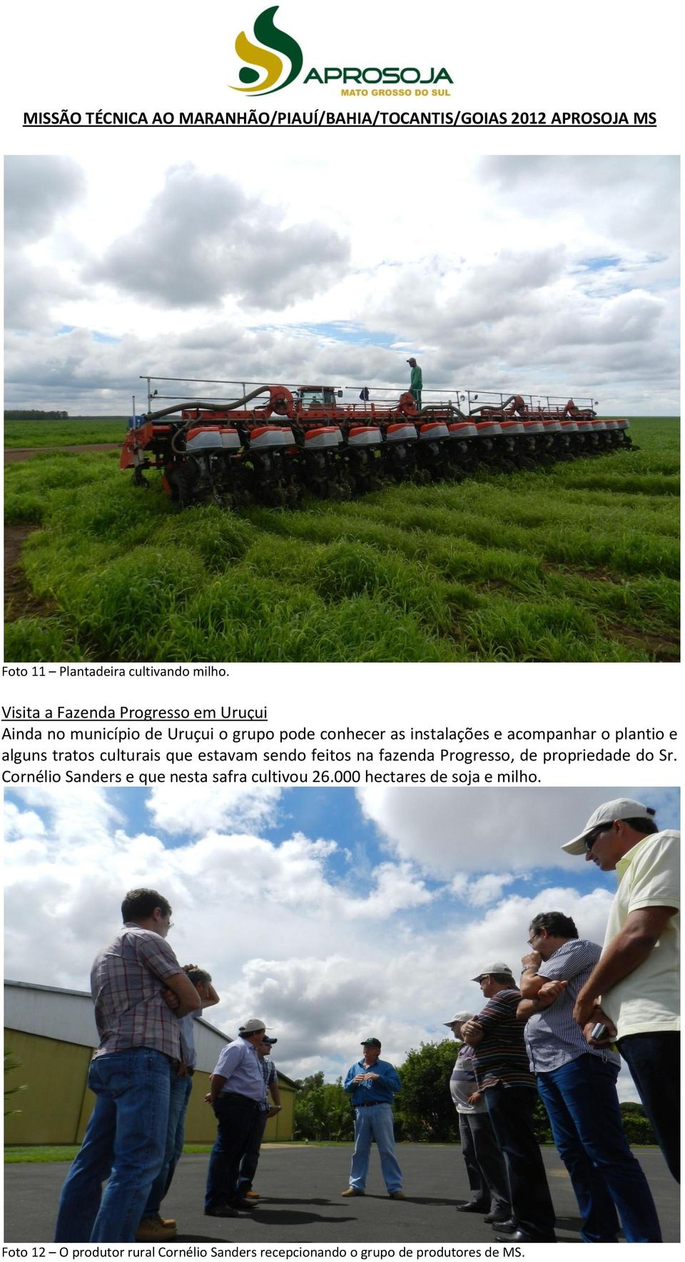 acompanhar o plantio e alguns tratos culturais que estavam sendo feitos na fazenda Progresso, de