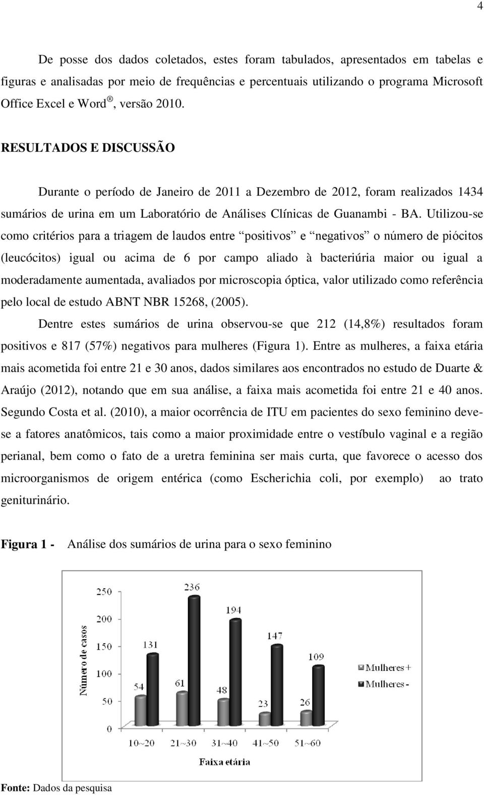 Utilizou-se como critérios para a triagem de laudos entre positivos e negativos o número de piócitos (leucócitos) igual ou acima de 6 por campo aliado à bacteriúria maior ou igual a moderadamente