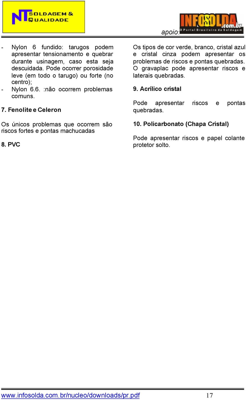 Fenolite e Celeron Os únicos problemas que ocorrem são riscos fortes e pontas machucadas 8.