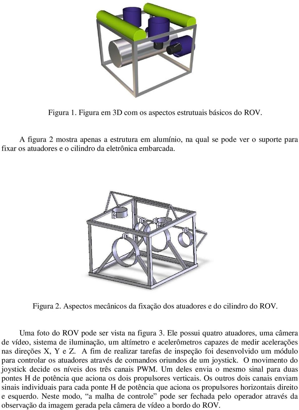 Aspectos mecânicos da fixação dos atuadores e do cilindro do ROV. Uma foto do ROV pode ser vista na figura 3.