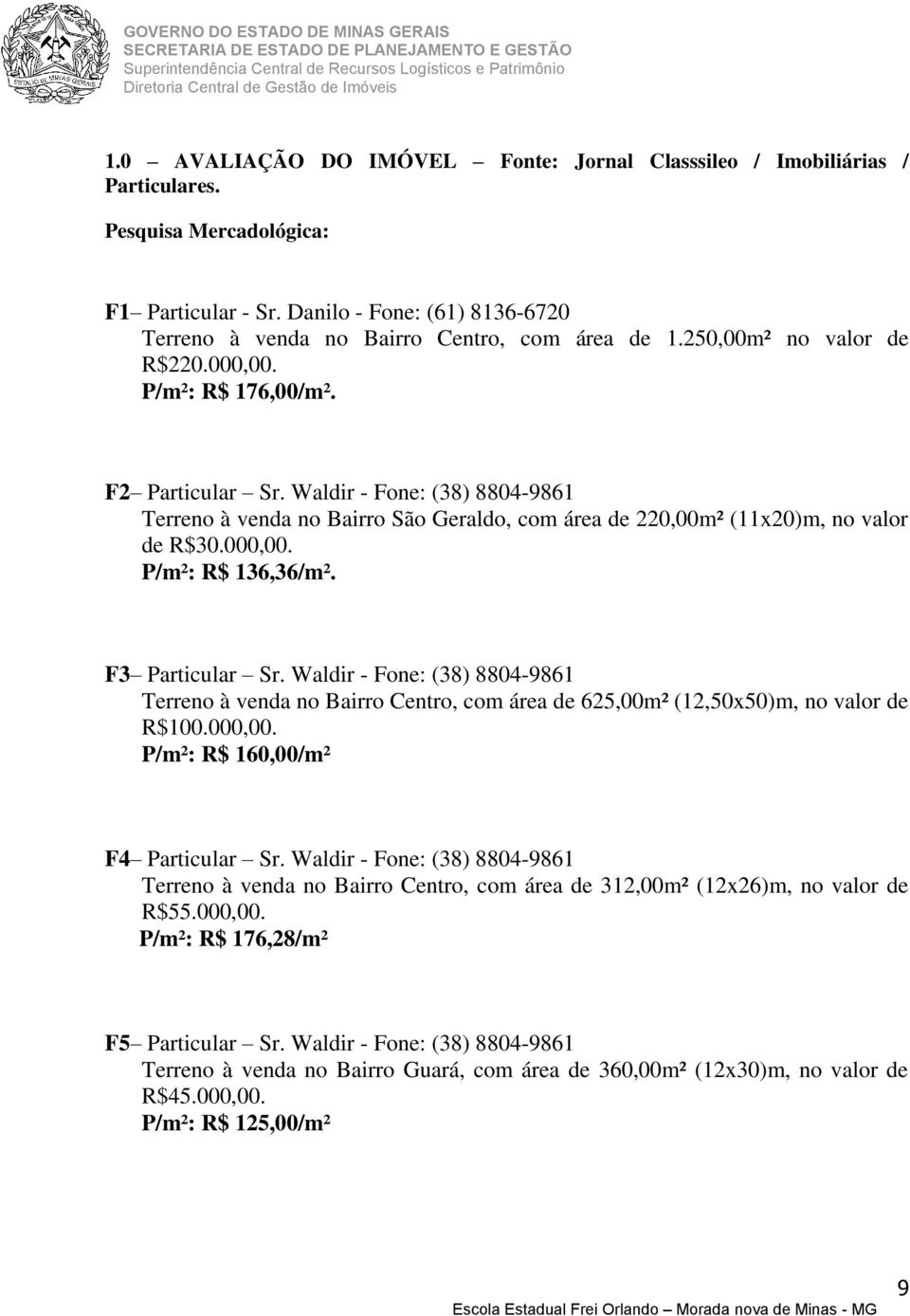 Waldir - Fone: (38) 8804-9861 Terreno à venda no Bairro São Geraldo, com área de 220,00m² (11x20)m, no valor de R$30.000,00. P/m²: R$ 136,36/m². F3 Particular Sr.