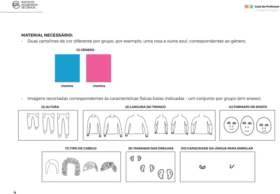 (1) GÉNERO menino menina Imagens recortadas correspondentes às características físicas baixo