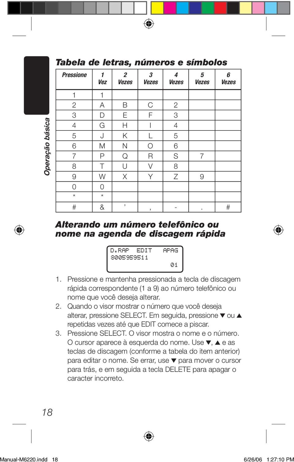 Pressione e mantenha pressionada a tecla de discagem rápida correspondente (1 a 9) ao número telefônico ou nome que você deseja alterar. 2.