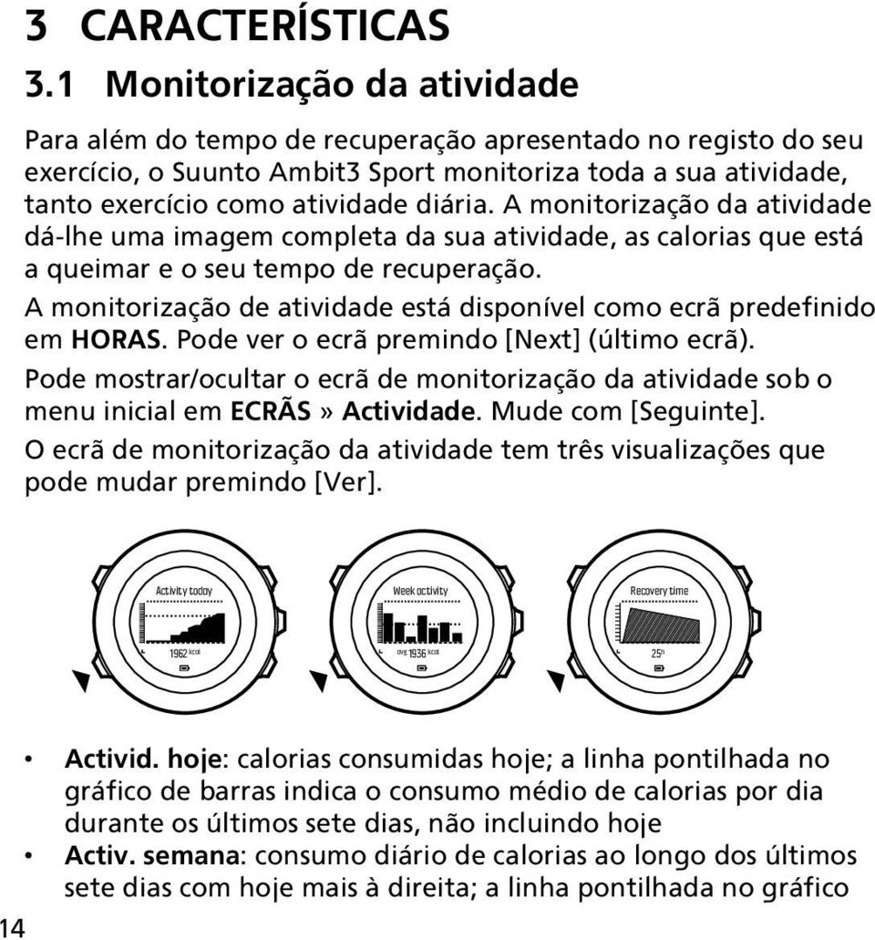 A monitorização da atividade dá-lhe uma imagem completa da sua atividade, as calorias que está a queimar e o seu tempo de recuperação.