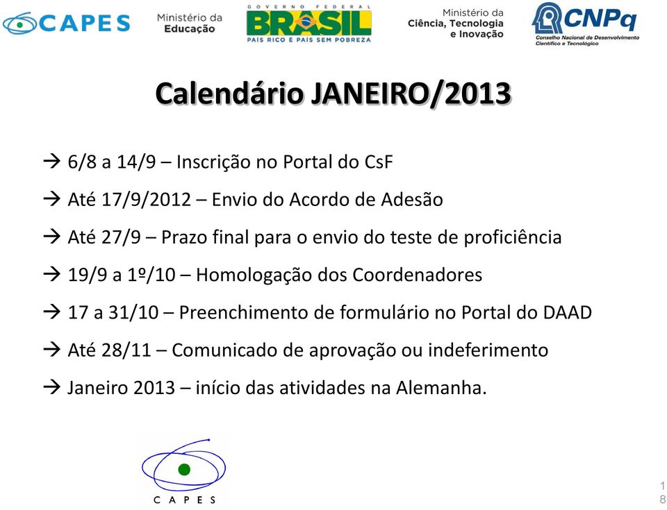 Homologação dos Coordenadores 17 a 31/10 Preenchimento de formulário no Portal do DAAD Até