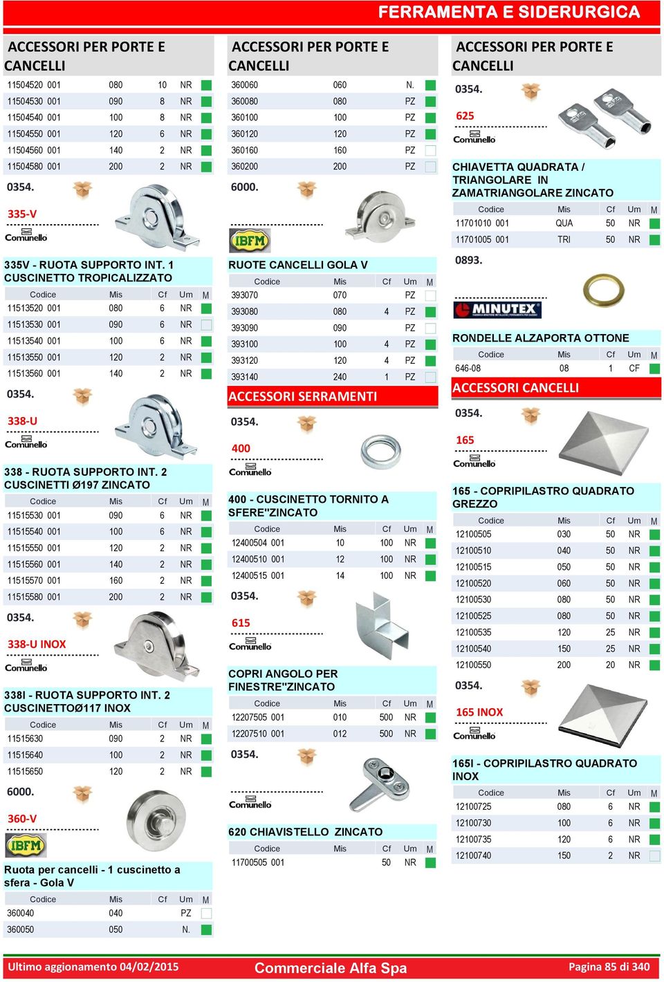 2 CUSCINETTI Ø197 ZINCATO 11515530 001 090 6 11515540 001 100 6 115155 001 120 2 11515560 001 140 2 11515570 001 160 2 11515580 001 200 2 338-U INO 338I - RUOTA SUPPORTO INT.