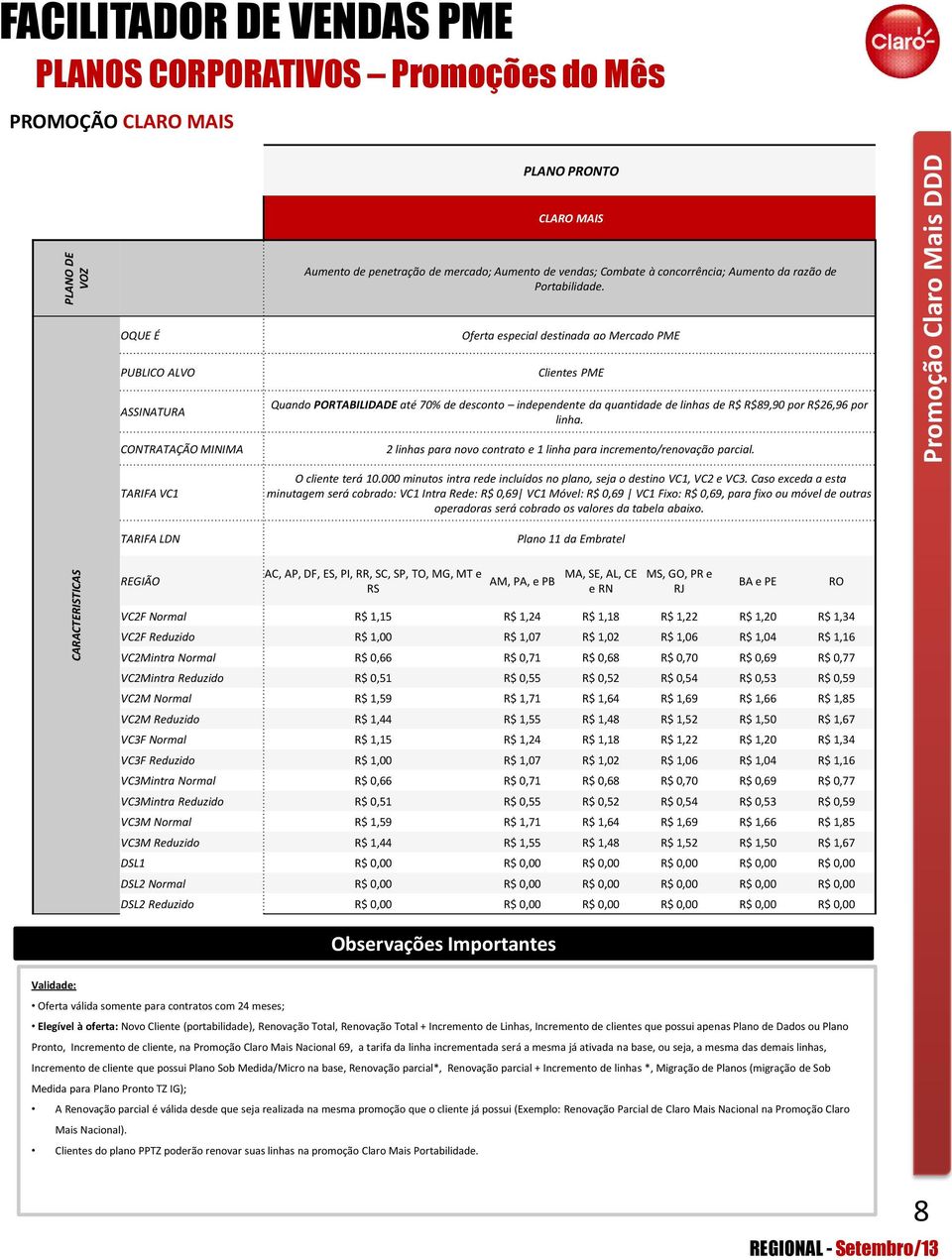 OQUE É Oferta especial destinada ao Mercado PME PUBLICO ALVO ASSINATURA CONTRATAÇÃO MINIMA TARIFA VC1 TARIFA LDN Clientes PME Quando PORTABILIDADE até 70% de desconto independente da quantidade de