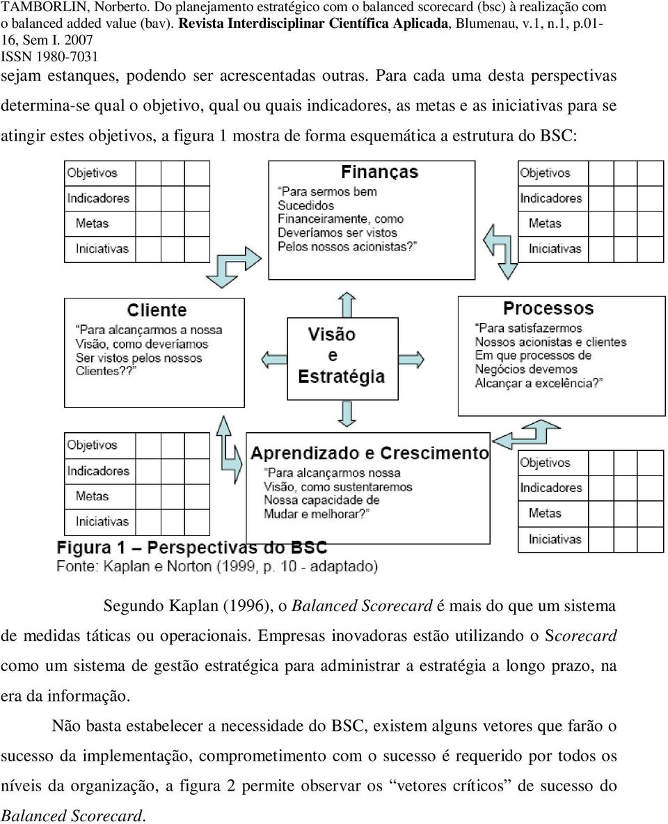 estrutura do BSC: Segundo Kaplan (1996), o Balanced Scorecard é mais do que um sistema de medidas táticas ou operacionais.