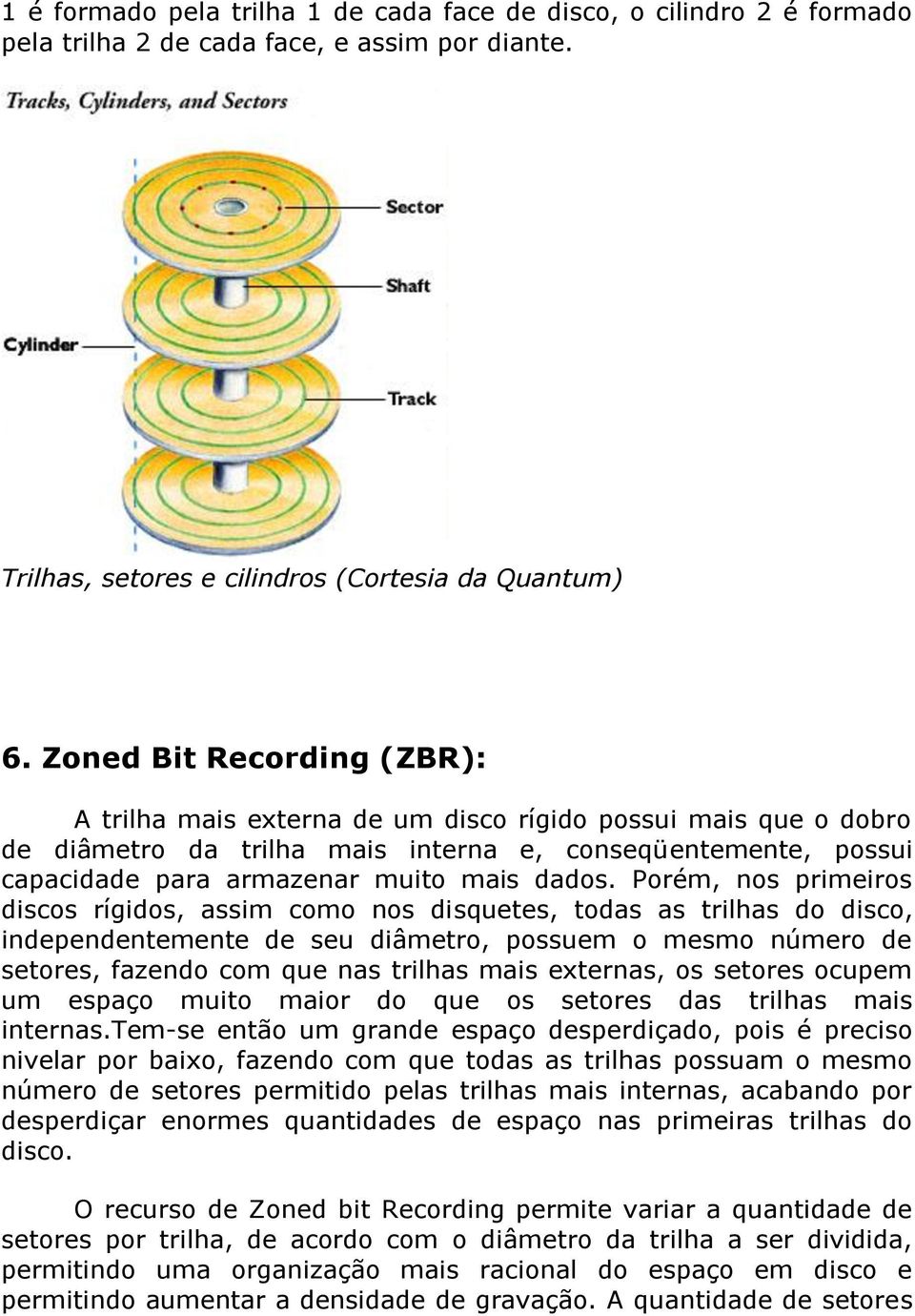 Porém, nos primeiros discos rígidos, assim como nos disquetes, todas as trilhas do disco, independentemente de seu diâmetro, possuem o mesmo número de setores, fazendo com que nas trilhas mais