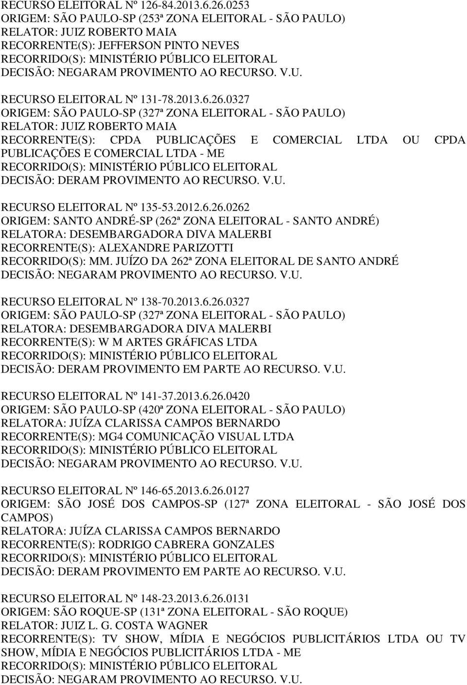 0253 ORIGEM: SÃO PAULO-SP (253ª ZONA ELEITORAL - SÃO PAULO) RECORRENTE(S): JEFFERSON PINTO NEVES RECURSO ELEITORAL Nº 131-78.2013.6.26.
