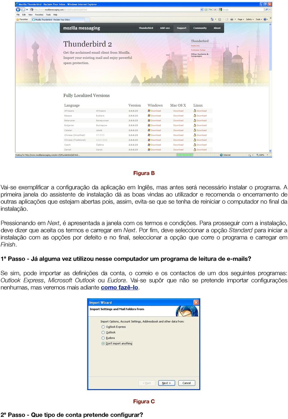 computador no final da instalação. Pressionando em Next, é apresentada a janela com os termos e condições. Para prosseguir com a instalação, deve dizer que aceita os termos e carregar em Next.