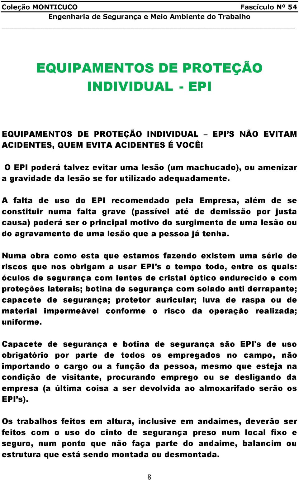 A falta de uso do EPI recomendado pela Empresa, além de se constituir numa falta grave (passível até de demissão por justa causa) poderá ser o principal motivo do surgimento de uma lesão ou do