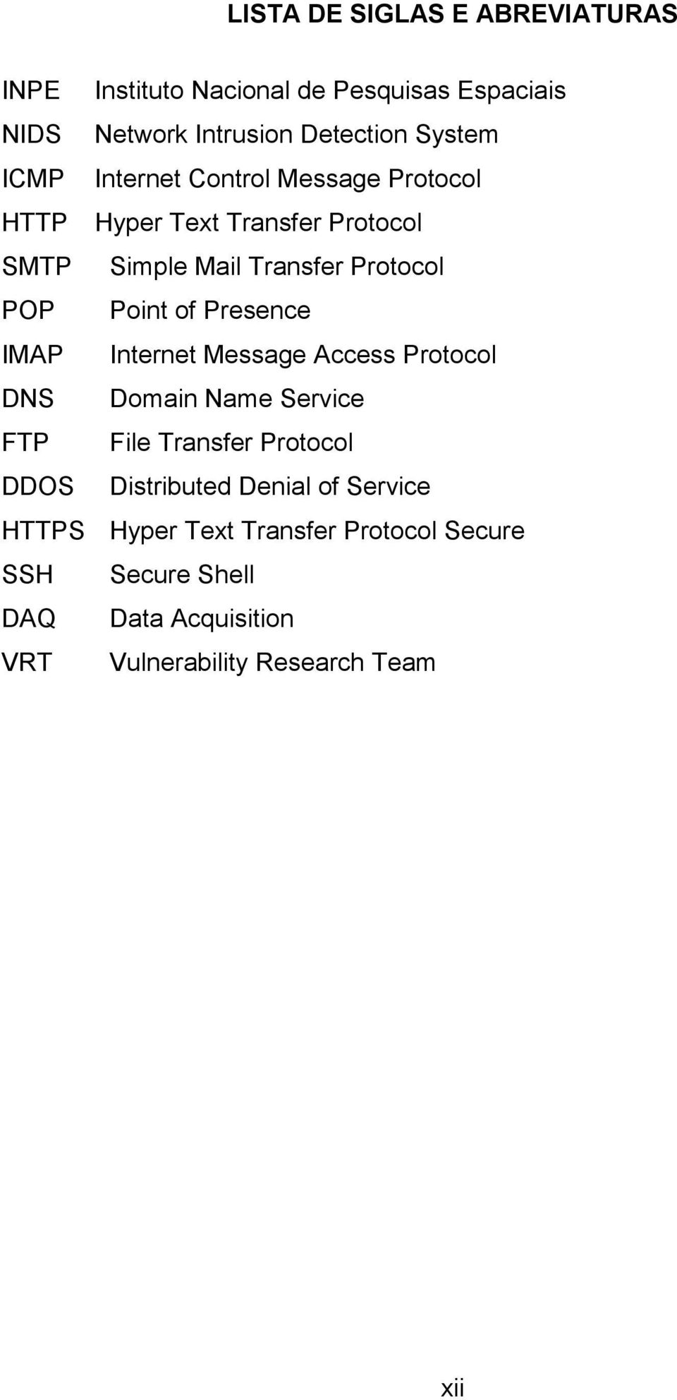 Presence IMAP Internet Message Access Protocol DNS Domain Name Service FTP File Transfer Protocol DDOS Distributed Denial