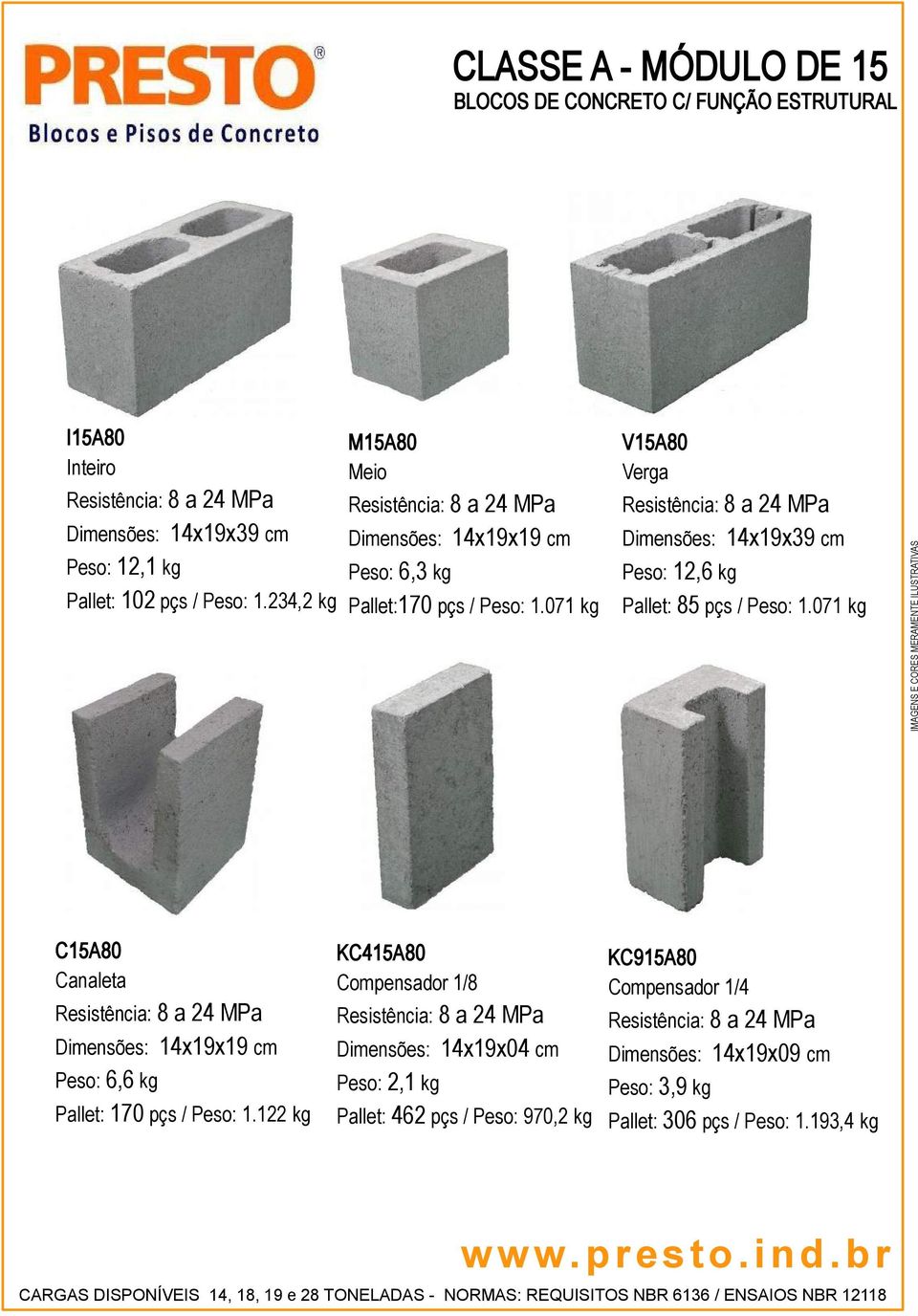 071 kg V15A80 Verga Dimensões: 14x19x39 cm Peso: 12,6 kg Pallet: 85 pçs / Peso: 1.