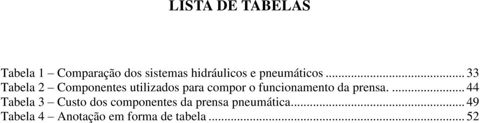 .. 33 Tabela 2 Componentes utilizados para compor o