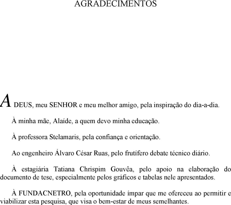 À estagiária Tatiana Chrispim Gouvêa, pelo apoio na elaboração do documento de tese, especialmente pelos gráficos e tabelas nele