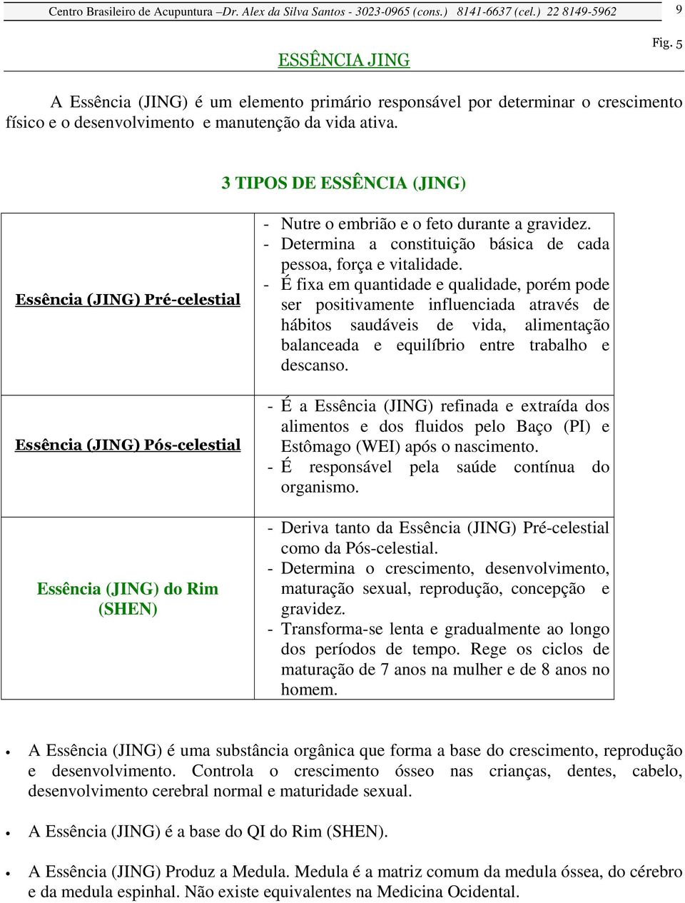 3 TIPOS DE ESSÊNCIA (JING) Essência (JING) Pré-celestial Essência (JING) Pós-celestial Essência (JING) do Rim (SHEN) - Nutre o embrião e o feto durante a gravidez.