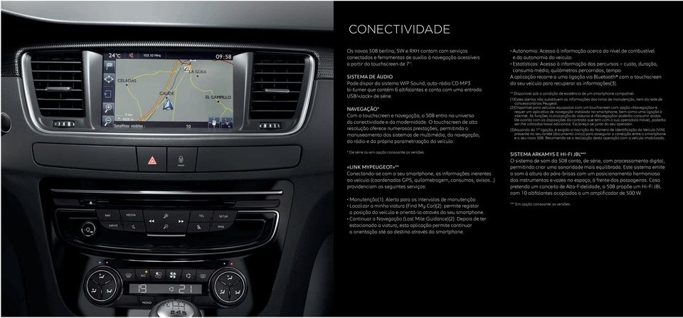 NAVEGAÇÃO* Com o touchscreen e navegação, o 508 entra no universo da conectividade e da modernidade.