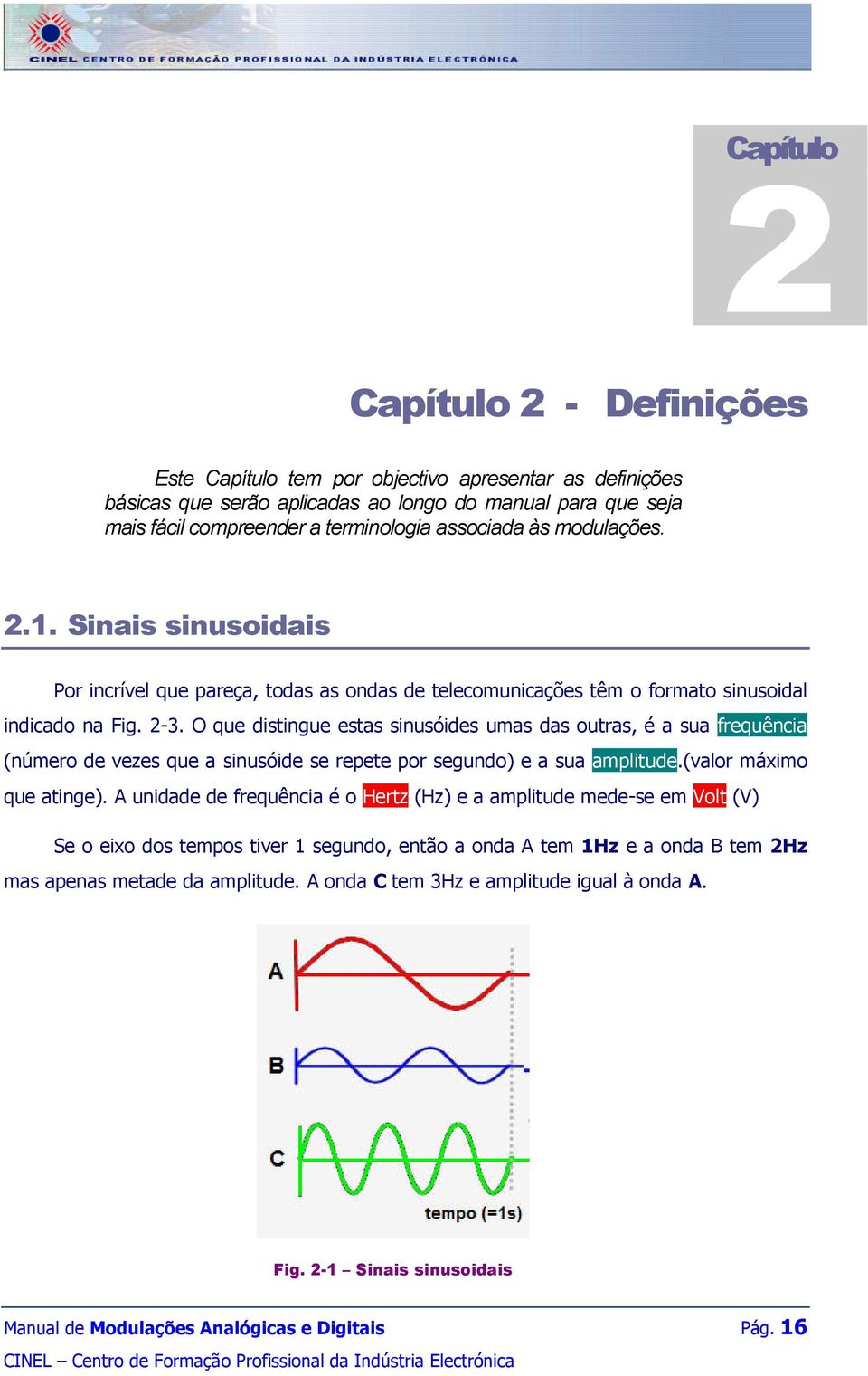 O que distingue estas sinusóides umas das outras, é a sua frequência (número de vezes que a sinusóide se repete por segundo) e a sua amplitude.(valor máximo que atinge).