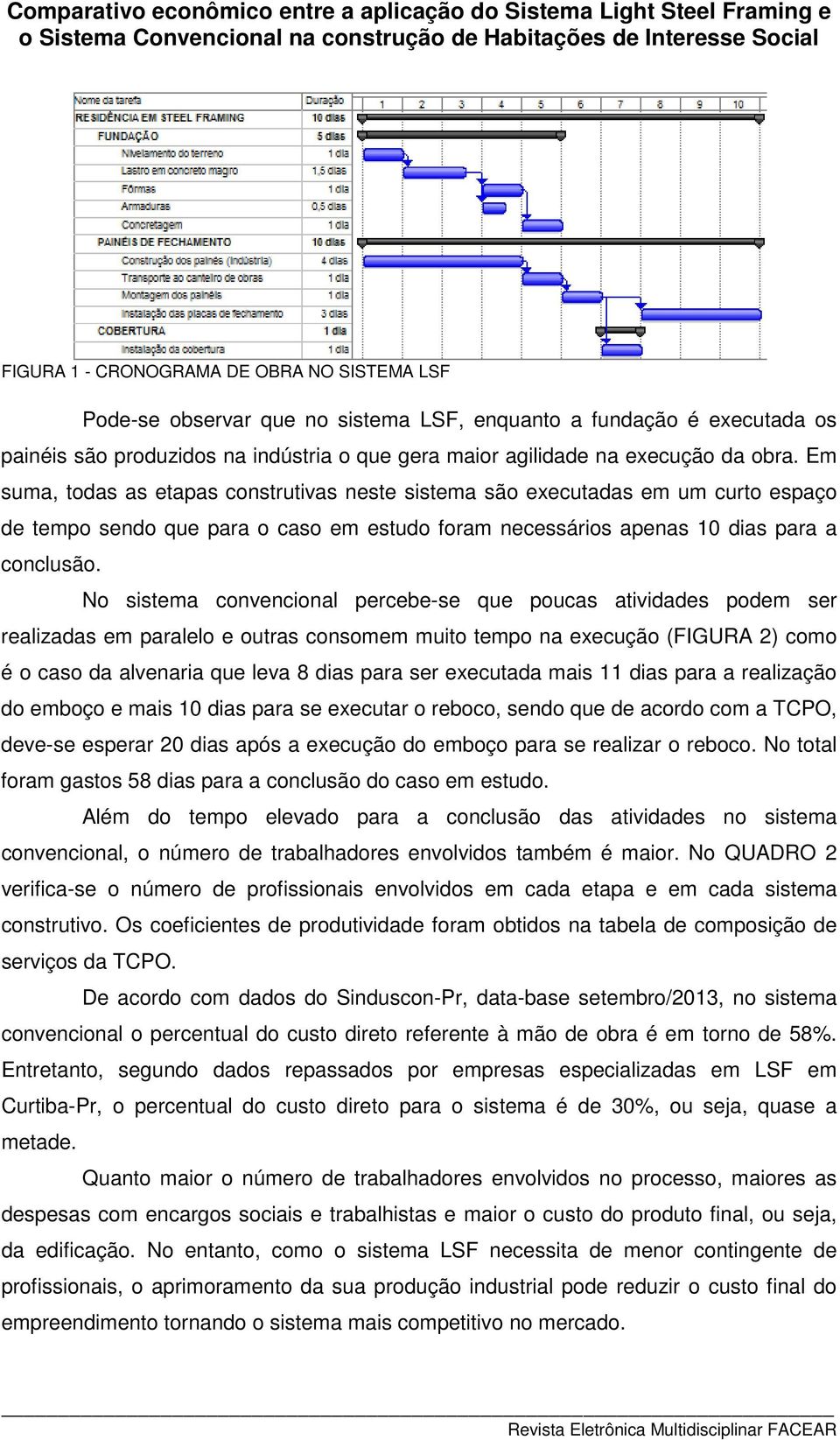 No sistema convencional percebe-se que poucas atividades podem ser realizadas em paralelo e outras consomem muito tempo na execução (FIGURA 2) como é o caso da alvenaria que leva 8 dias para ser