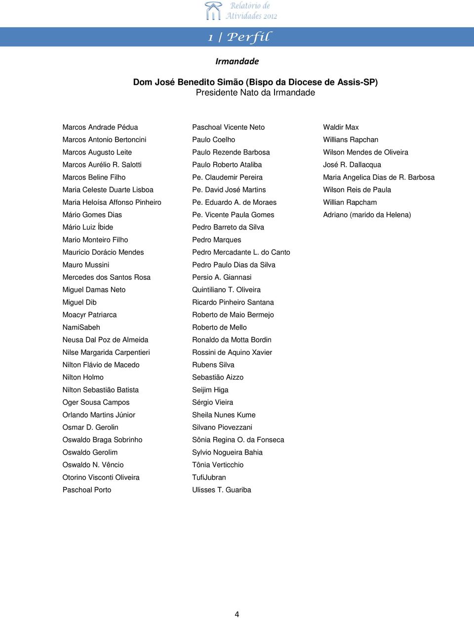 Claudemir Pereira Maria Angelica Dias de R. Barbosa Maria Celeste Duarte Lisboa Pe. David José Martins Wilson Reis de Paula Maria Heloísa Affonso Pinheiro Pe. Eduardo A.
