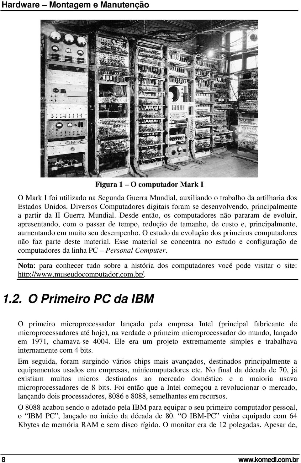 Desde então, os computadores não pararam de evoluir, apresentando, com o passar de tempo, redução de tamanho, de custo e, principalmente, aumentando em muito seu desempenho.