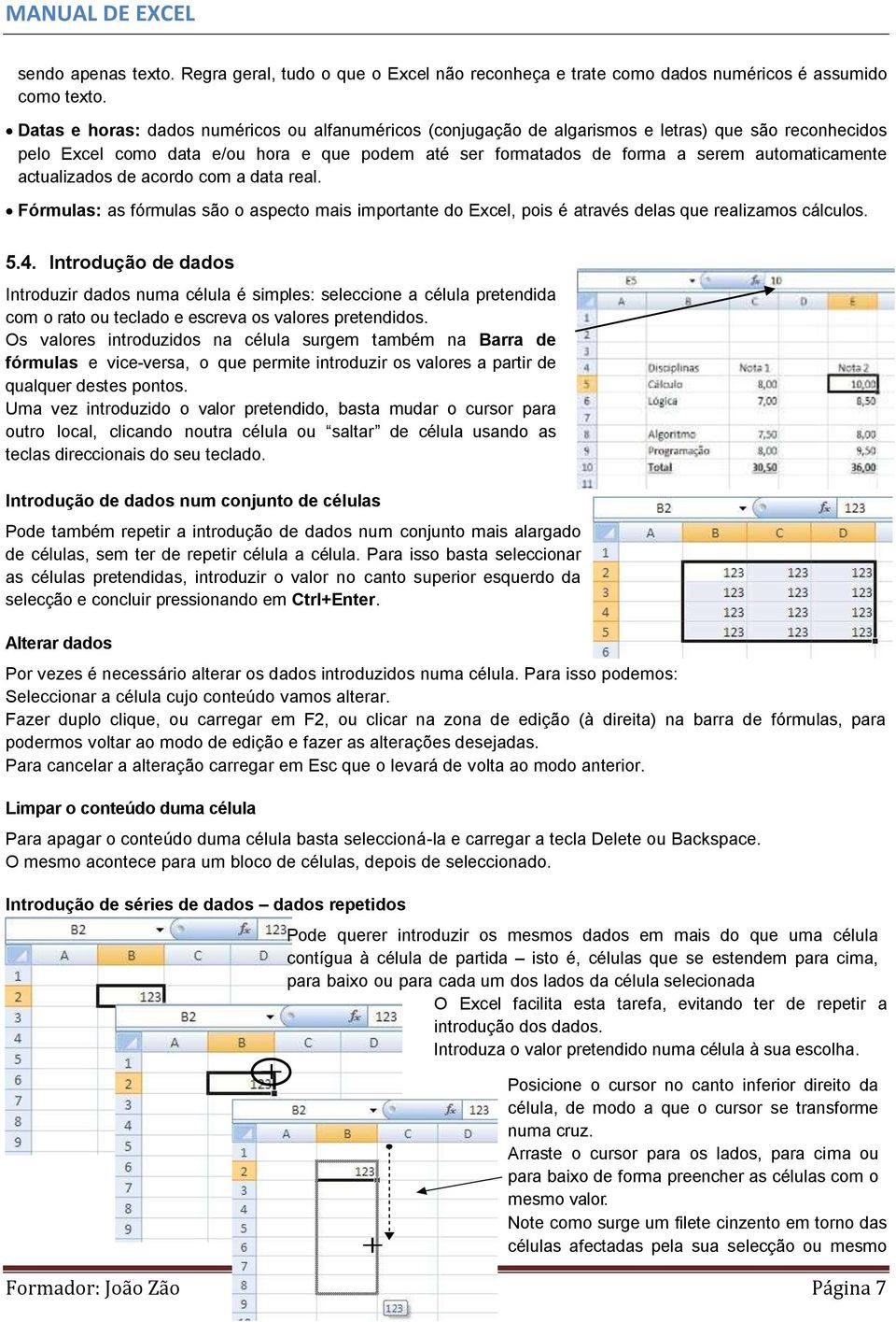 actualizados de acordo com a data real. Fórmulas: as fórmulas são o aspecto mais importante do Excel, pois é através delas que realizamos cálculos. 5.4.