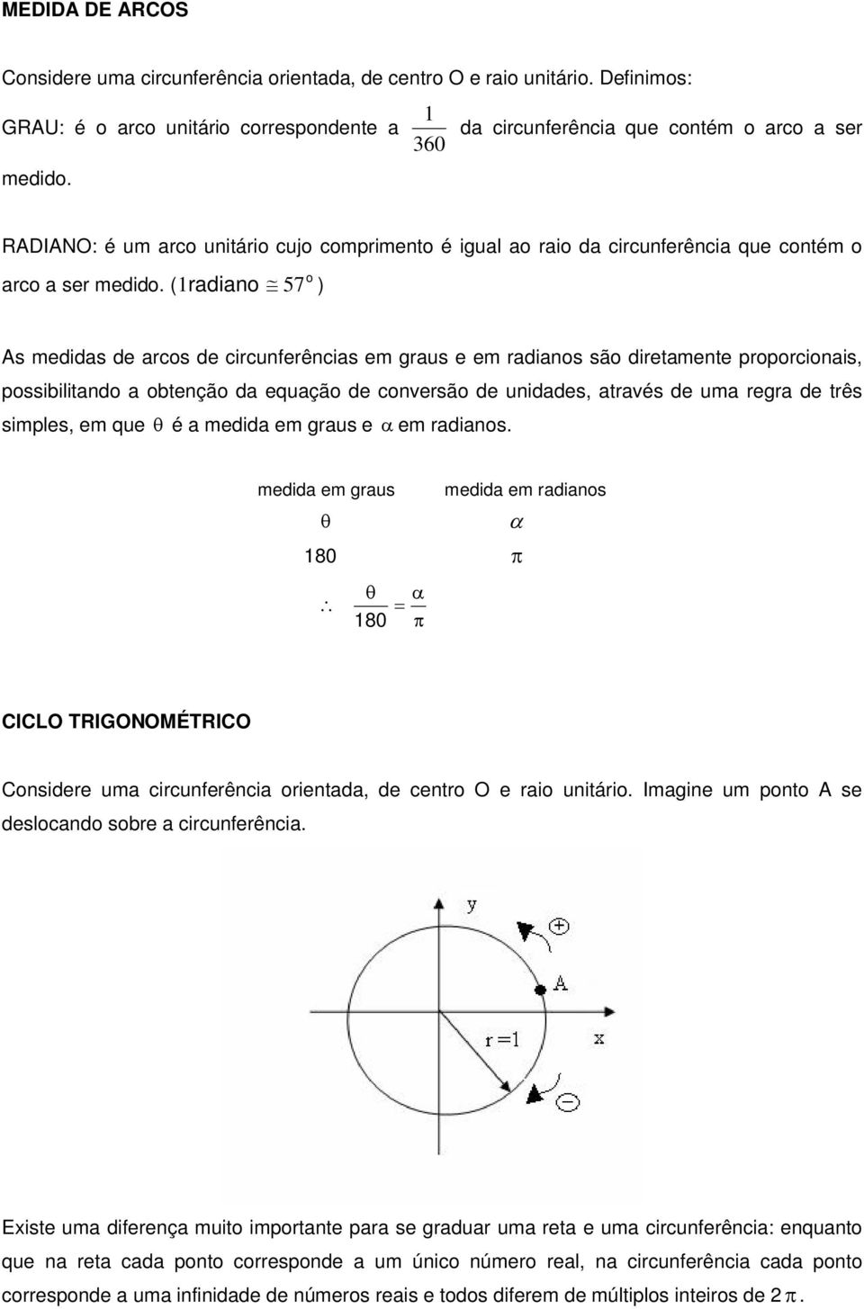 ( rdino 57 ) As medids de rcos de circunferêncis em grus e em rdinos são diretmente proporcionis, possibilitndo obtenção d equção de conversão de uniddes, trvés de um regr de três simples, em que é