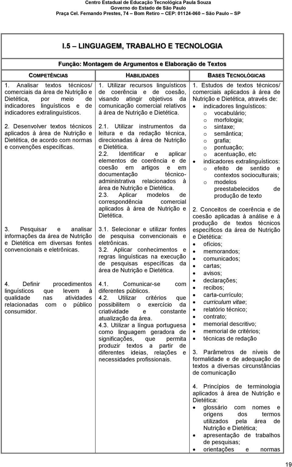 Desenvolver textos técnicos aplicados à área de Nutrição e Dietética, de acordo com normas e convenções específicas. 3.