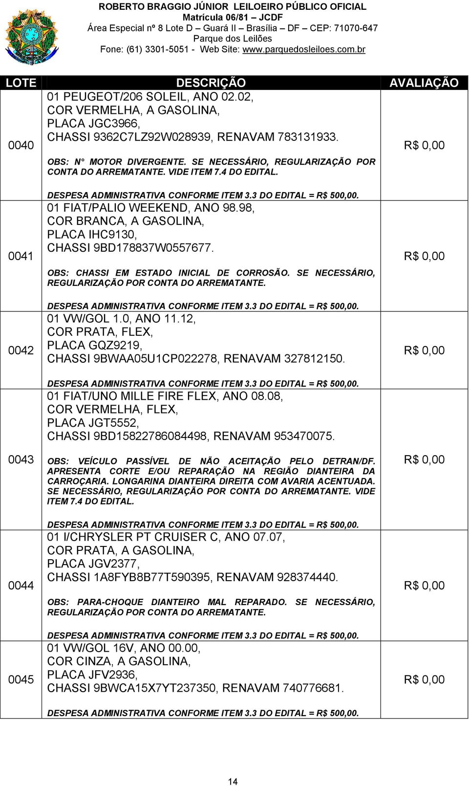 OBS: CHASSI EM ESTADO INICIAL DE CORROSÃO. SE NECESSÁRIO, REGULARIZAÇÃO POR CONTA DO ARREMATANTE. 0042 0043 01 VW/GOL 1.0, ANO 11.12, PLACA GQZ9219, CHASSI 9BWAA05U1CP022278, RENAVAM 327812150.