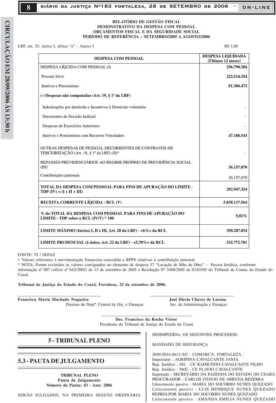 354 Inativos e Pensionistas 81.384.473 (-) Despesas não computadas (Art.