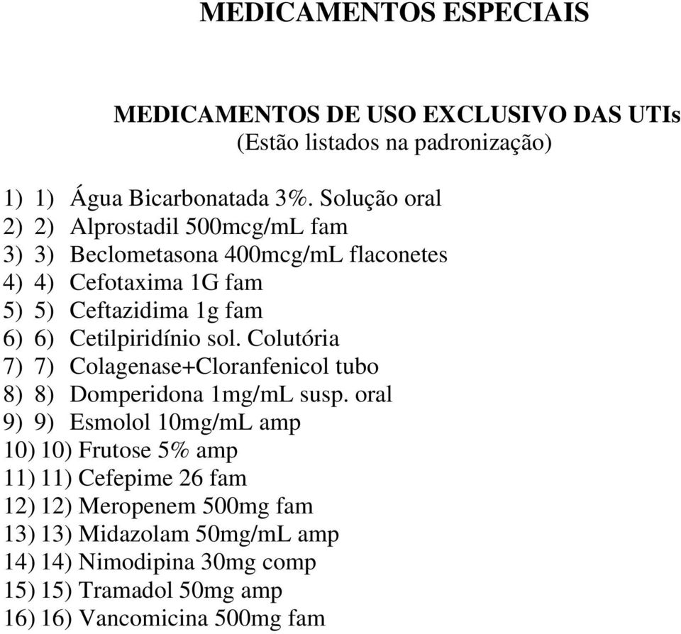 Cetilpiridínio sol. Colutória 7) 7) Colagenase+Cloranfenicol tubo 8) 8) Domperidona 1mg/mL susp.