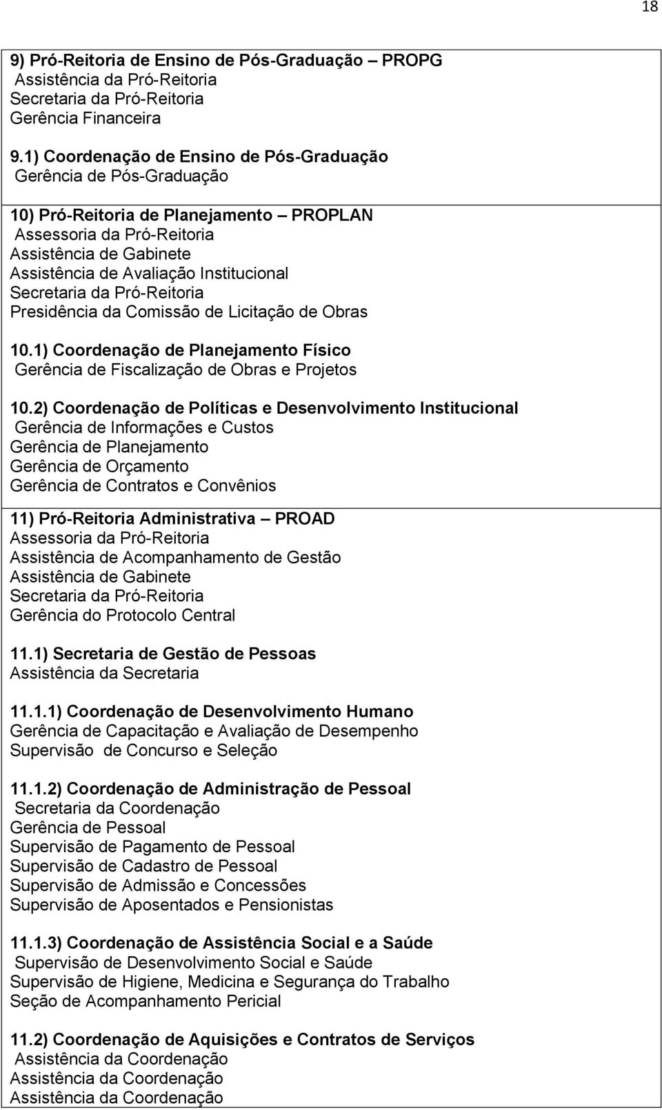 Secretaria da Pró-Reitoria Presidência da Comissão de Licitação de Obras 10.1) Coordenação de Planejamento Físico Gerência de Fiscalização de Obras e Projetos 10.