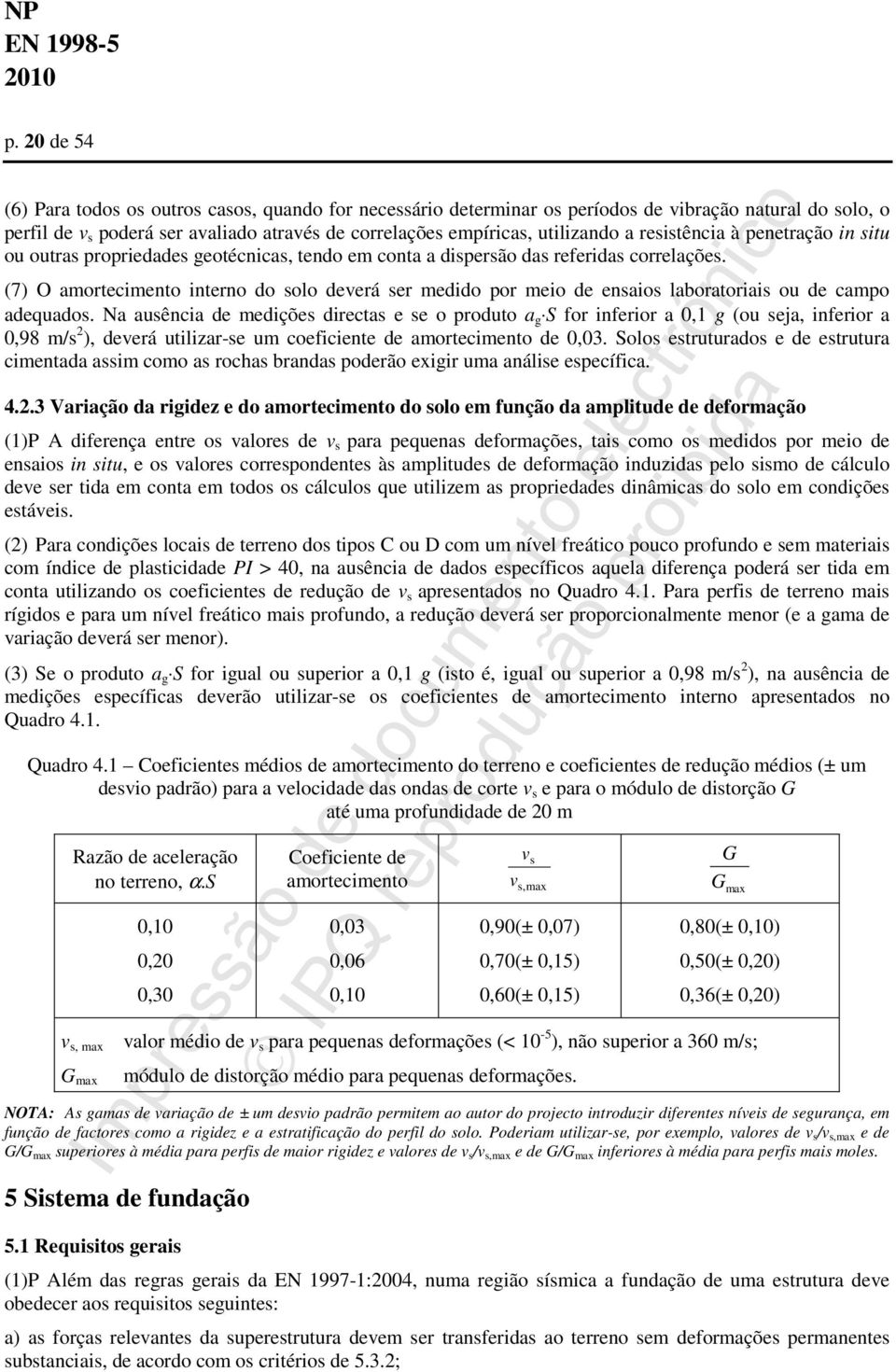 (7) O amortecimento interno do solo deverá ser medido por meio de ensaios laboratoriais ou de campo adequados.