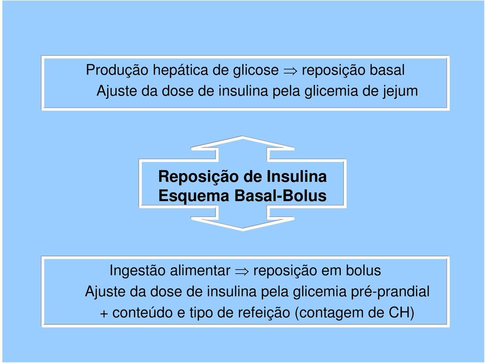 Basal-Bolus Ingestão alimentar reposição em bolus Ajuste da dose de