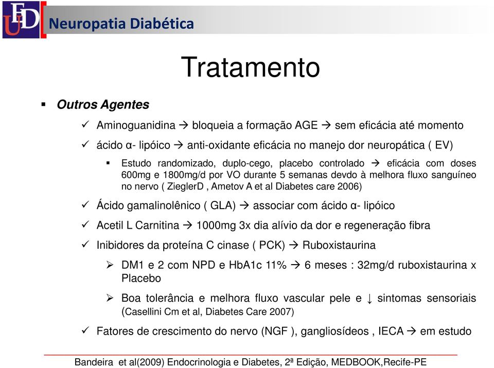 associar com ácidoα- lipóico Acetil L Carnitina 1000mg 3x dia alívio da dor e regeneração fibra Inibidores da proteína C cinase ( PCK) Ruboxistaurina DM1 e 2 com NPD e HbA1c 11% 6 meses : 32mg/d