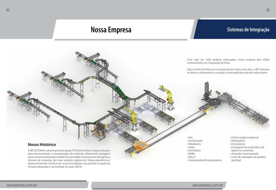 Nosso Histórico A SEE SISTEMAS, uma empresa do grupo ITW, desenvolve e integra soluções para movimentação e armazenagem de materiais, oferecendo vantagens para o aumento da produtividade e