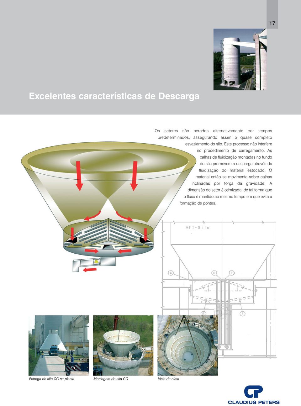 As calhas de fluidização montadas no fundo do silo promovem a descarga através da fluidização do material estocado.